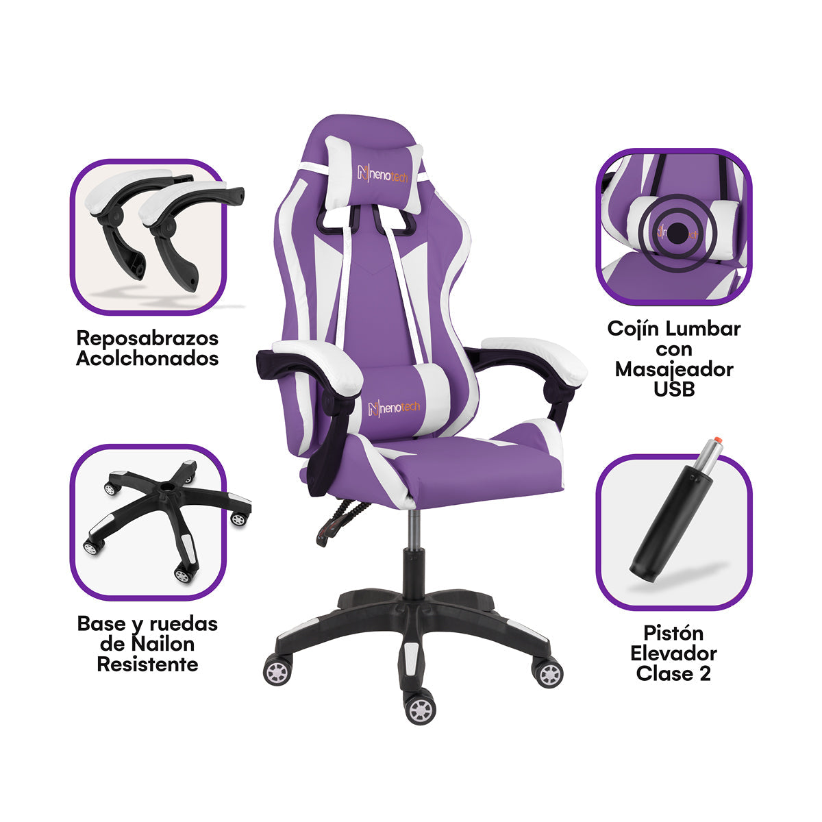Silla Gamer Ergonómica Nenotech NT-029 Reclinable Cuero Sintético