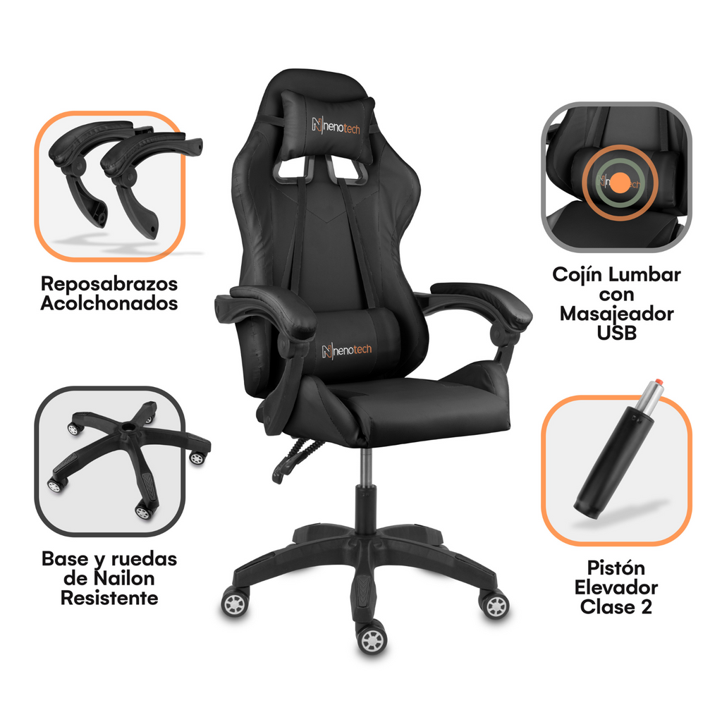 Silla de Oficina Gamer Ergonómica con Masajeador | NenoTech NT-06650| Mejorada para Juegos - Apoyabrazos Ajustables con Reposapiés, Confort y Soporte Perfectos - Regalo Ideal para jóvenes, niños y adultos y Acción de Gracias - Disponible en Varios Colores
Masajeador de espalda| Masajeador Lumbar| Silla Gamer cómoda| La mejor Silla Gamer | Economica
