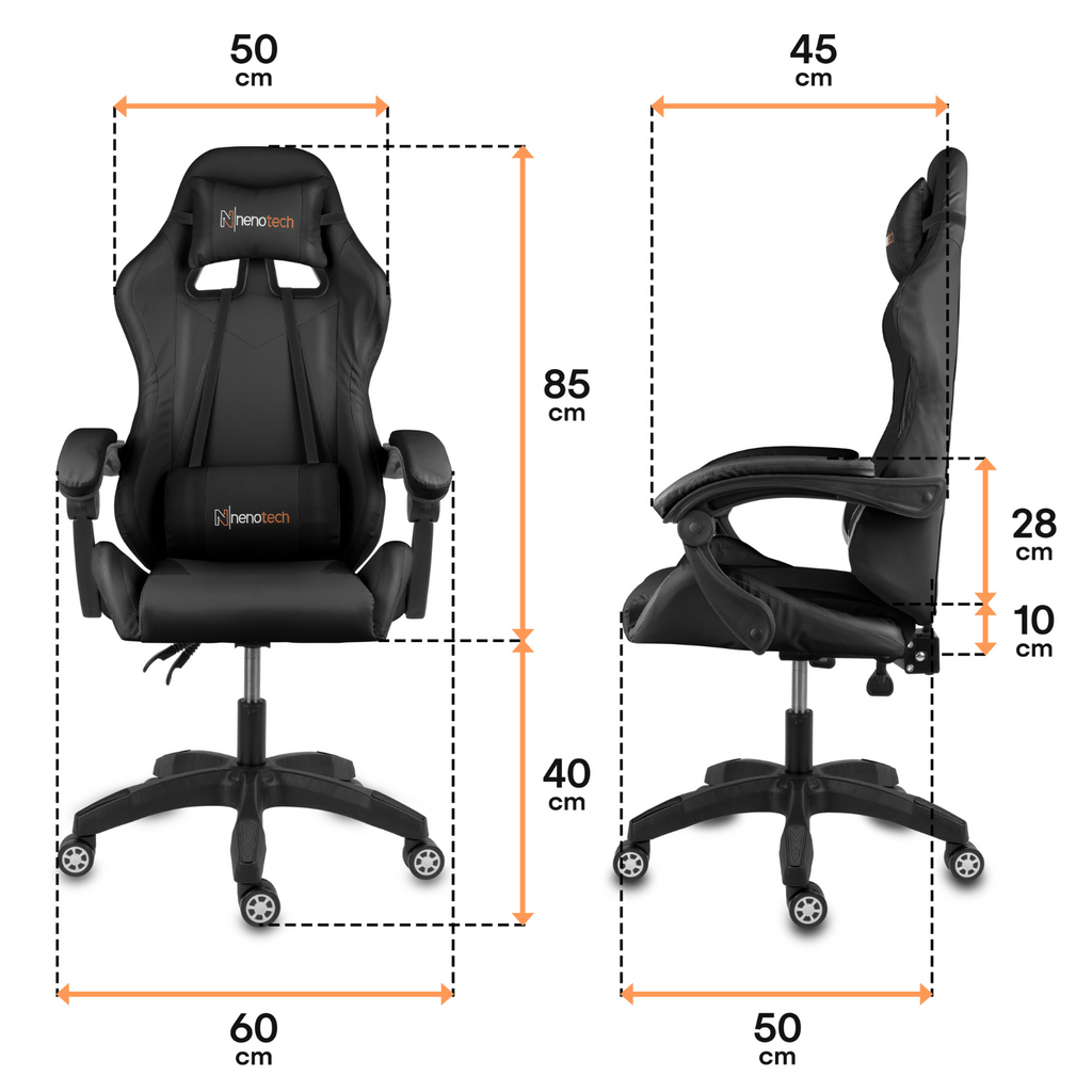Silla gamer tipo Secretlab TITAN con soporte lumbar ajustable acolchado y diseño ergonómico con Masajeador | NenoTech NT-06650| Negra