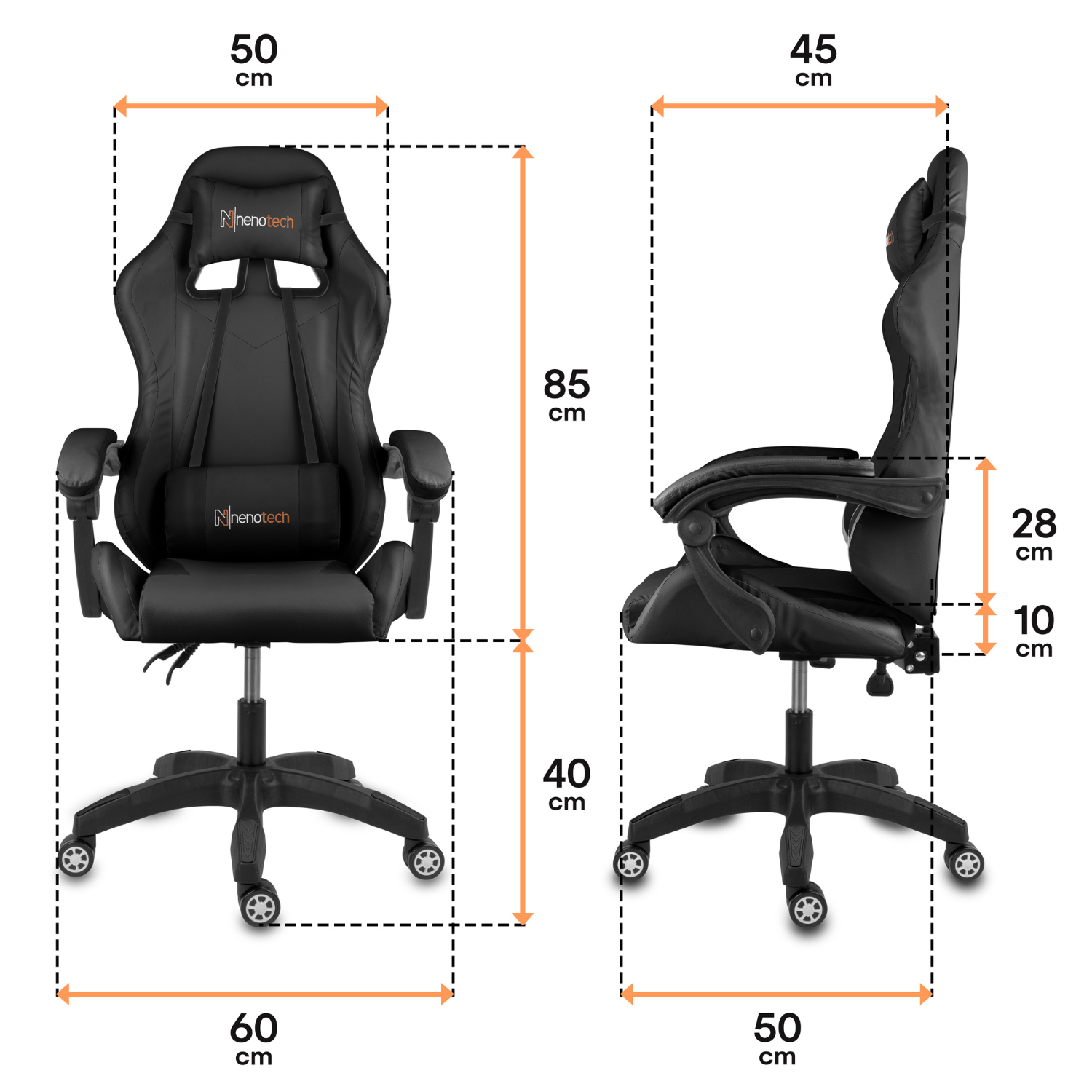 Silla gamer tipo Secretlab TITAN con soporte lumbar ajustable acolchado y diseño ergonómico con Masajeador | NenoTech NT-06650| Negra