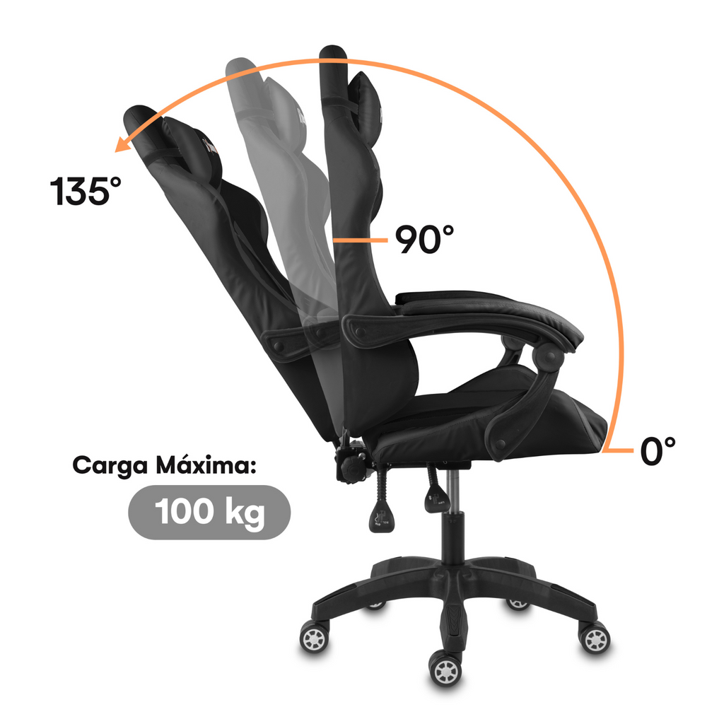 Silla gamer tipo Secretlab TITAN con soporte lumbar ajustable acolchado y diseño ergonómico con Masajeador | NenoTech NT-06650| Negra