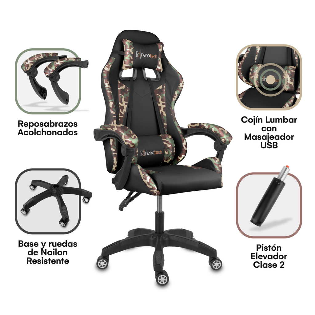 Silla de Oficina Gamer Ergonómica con Masajeador | NenoTech NT-06650| Mejorada para Juegos - Apoyabrazos Ajustables con Reposapiés, Confort y Soporte Perfectos - Regalo Ideal para jóvenes, niños y adultos y Acción de Gracias - Disponible en Varios Colores
Masajeador de espalda| Masajeador Lumbar| Silla Gamer cómoda| La mejor Silla Gamer | Economica
