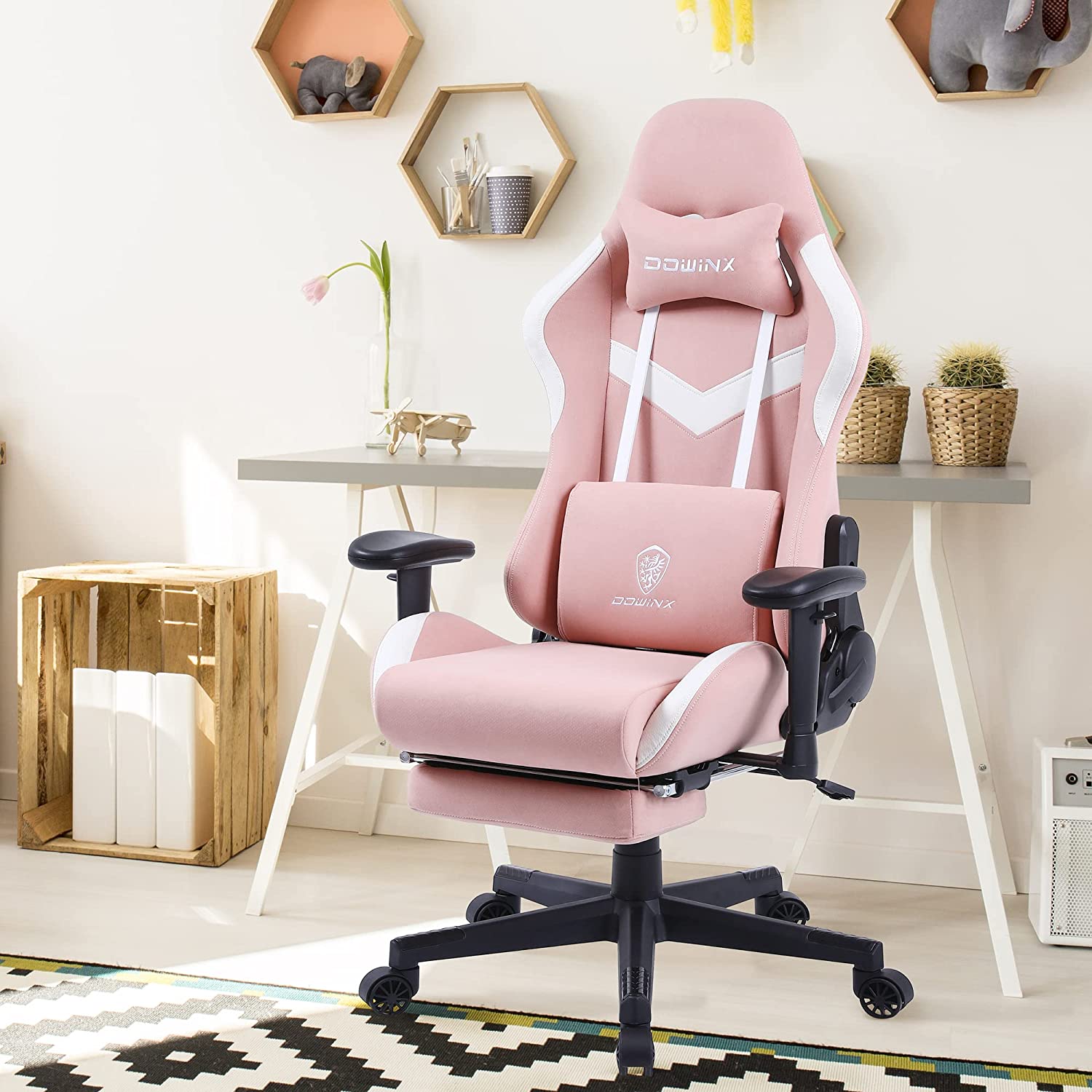 Silla de Oficina Gamer Ergonómica con Masajeador | DOWINX| Mejorada para Juegos - Apoyabrazos Ajustables con Reposapiés, Confort y Soporte Perfectos - Regalo Ideal para jóvenes, niños y adultos y Acción de Gracias - Disponible en Varios Colores