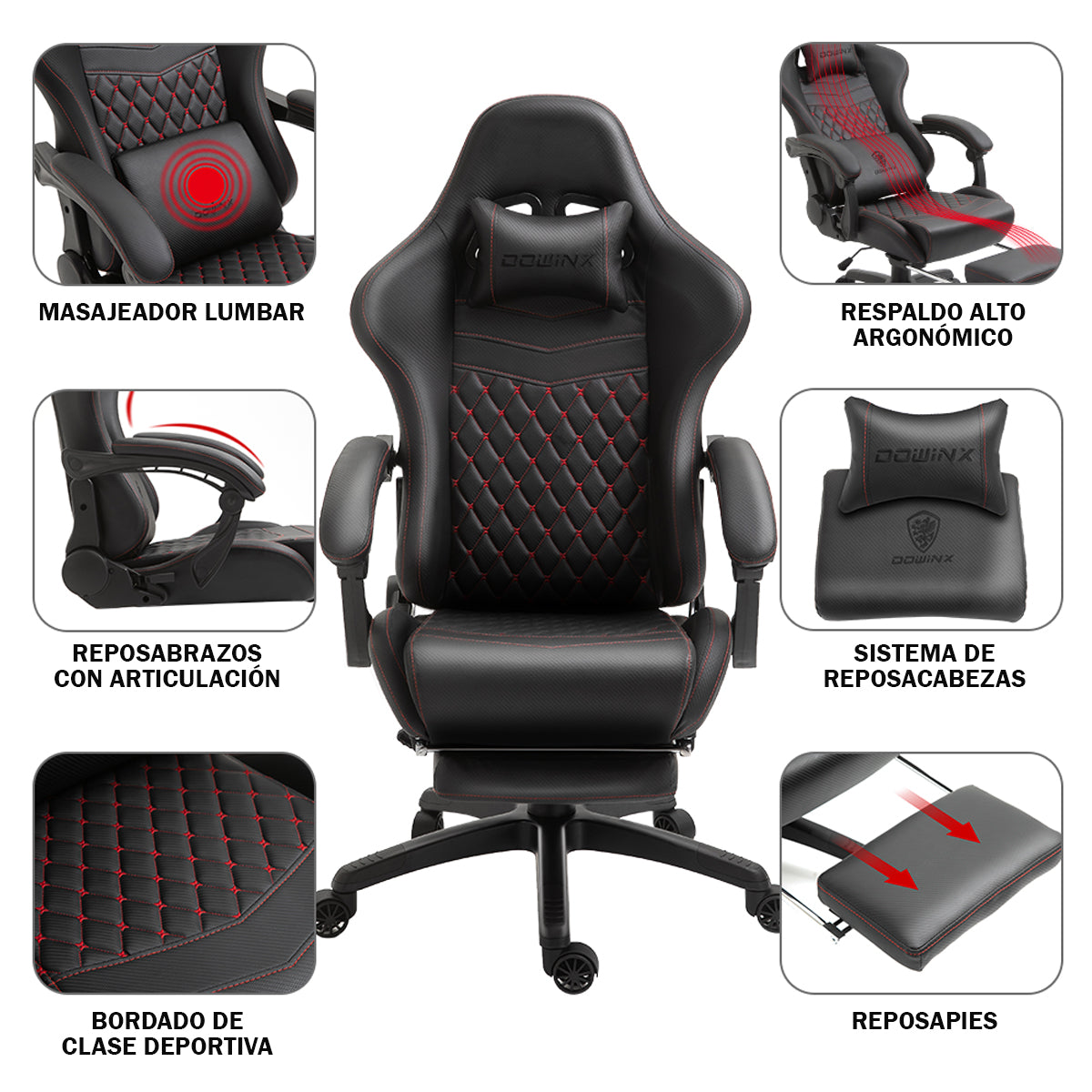 Silla Gamer Dowinx Pro Elite LS-6689 Ergonómica Reclinable con Reposapiés