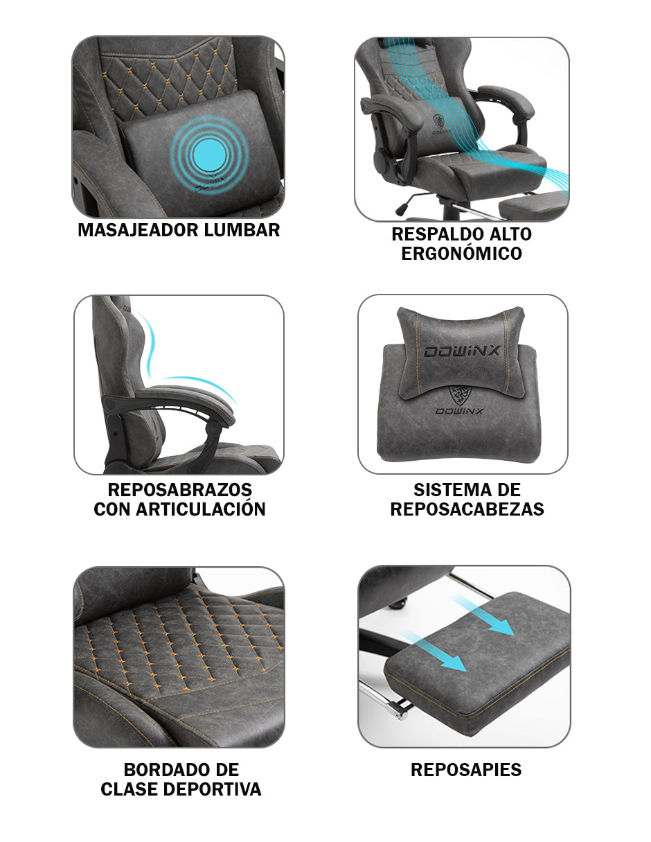 Silla Gamer Dowinx Pro Elite LS-6689 Ergonómica Reclinable con Reposapiés