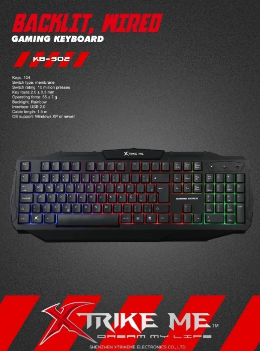 Teclado Gamer Xtrike Me KB-302 | Membrana, Español, Retroiluminación Rainbow