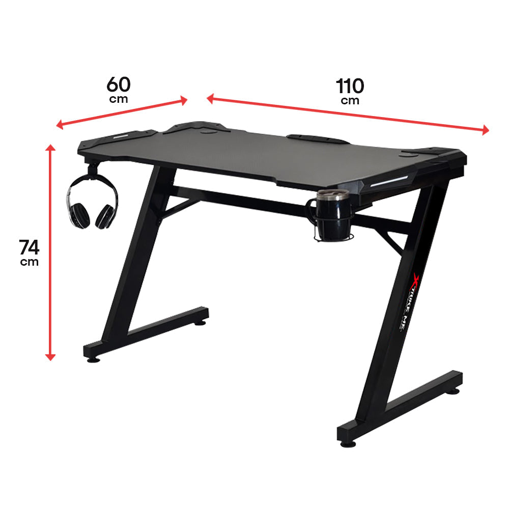  Escritorio Gamer Fibra de Carbono| Xtrike-ME| de esquina en forma cuadrada para ordenadores de sobremesa y juegos, mesa de PC, estación de trabajo multifuncional para escribir y oficina en casa. Color negro