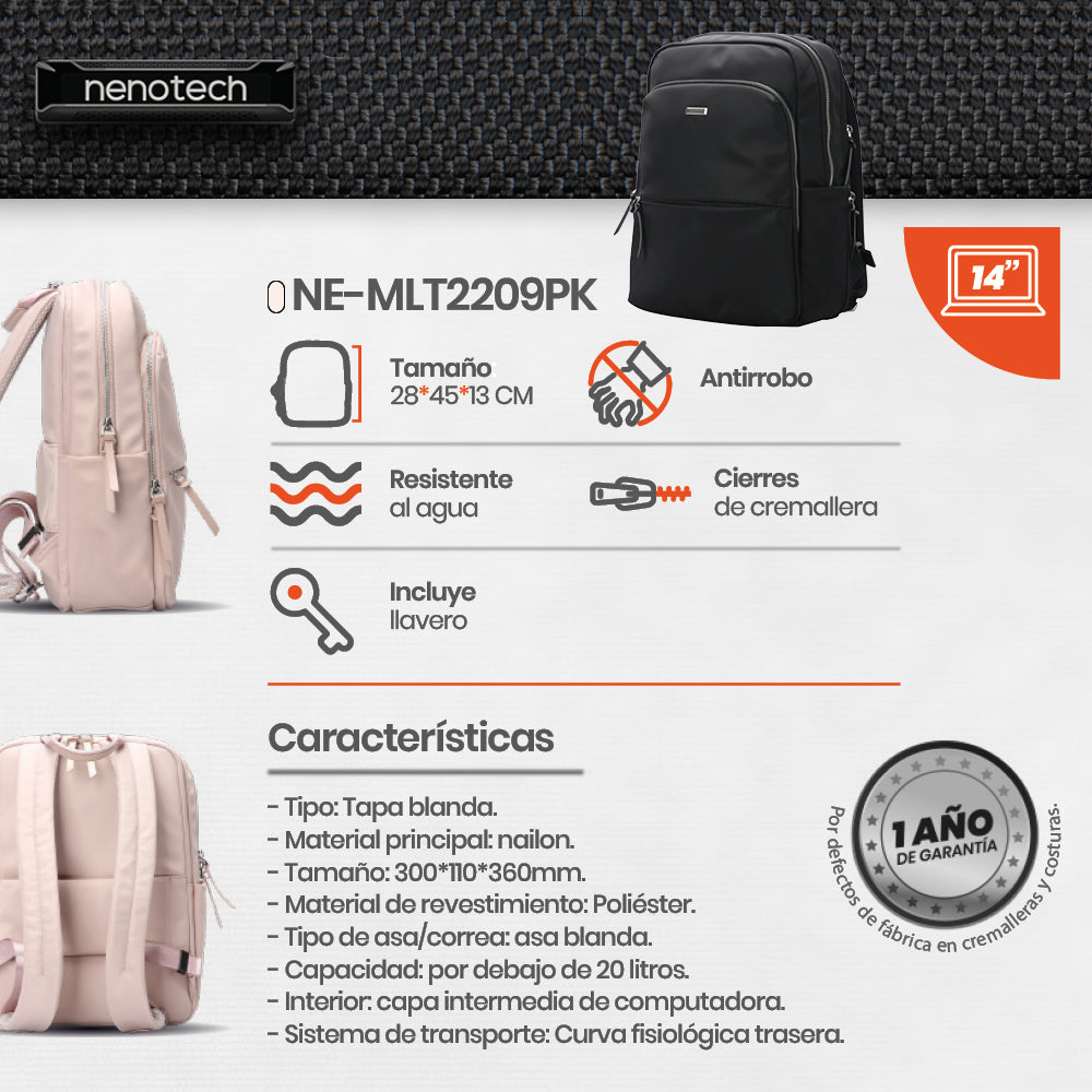 Mochila para LapTop Ejecutiva Antirrobo Nenotech A71219 Escolar Negra