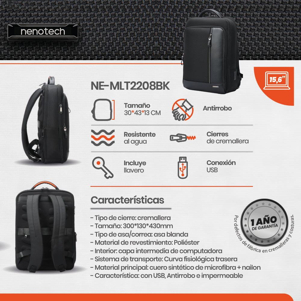 Mochila Ejecutiva Antirrobo Nenotech A71217 Escolar Y Viaje