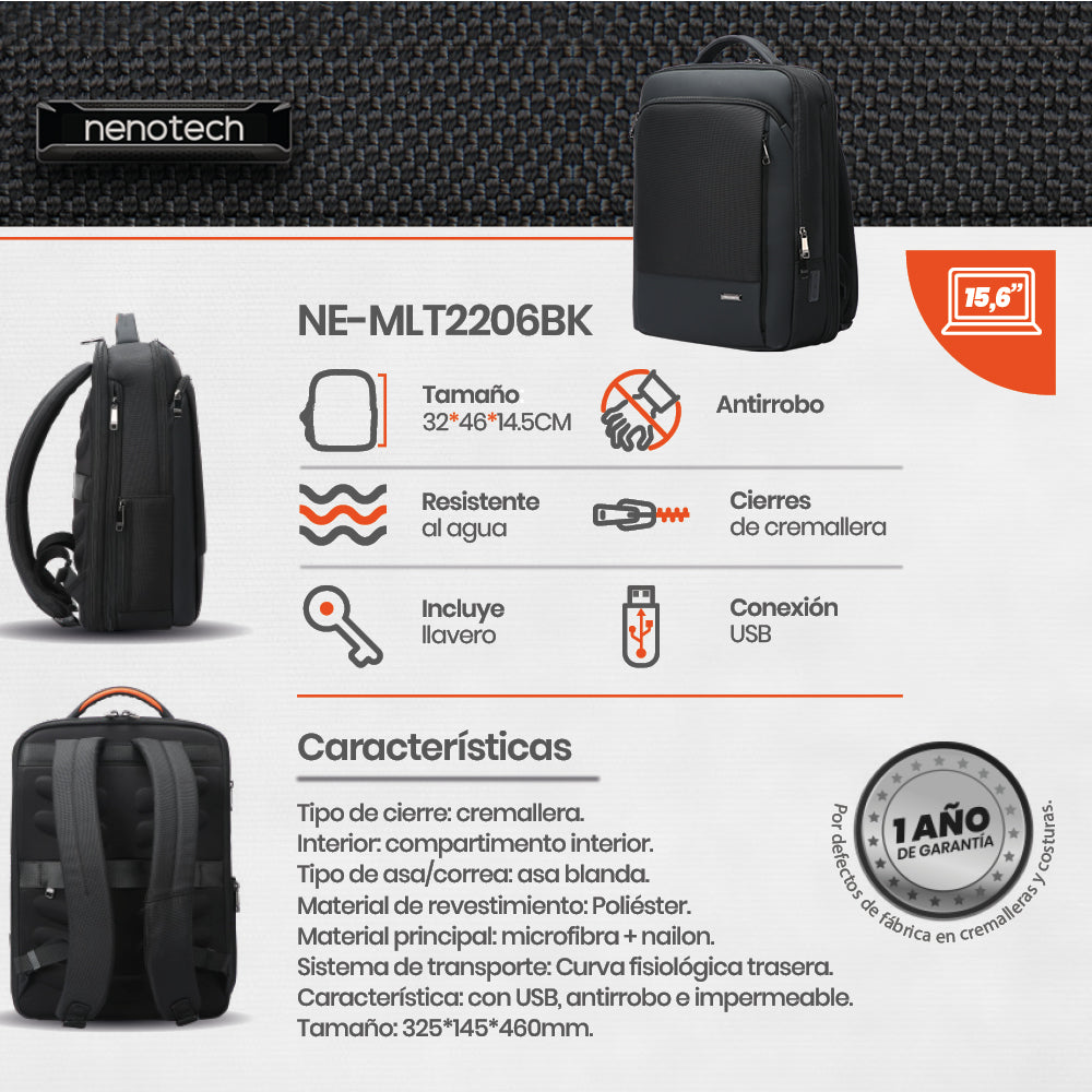 Mochila Antirrobo De Viaje Y Premium Nenotech A71215 Porta Laptop