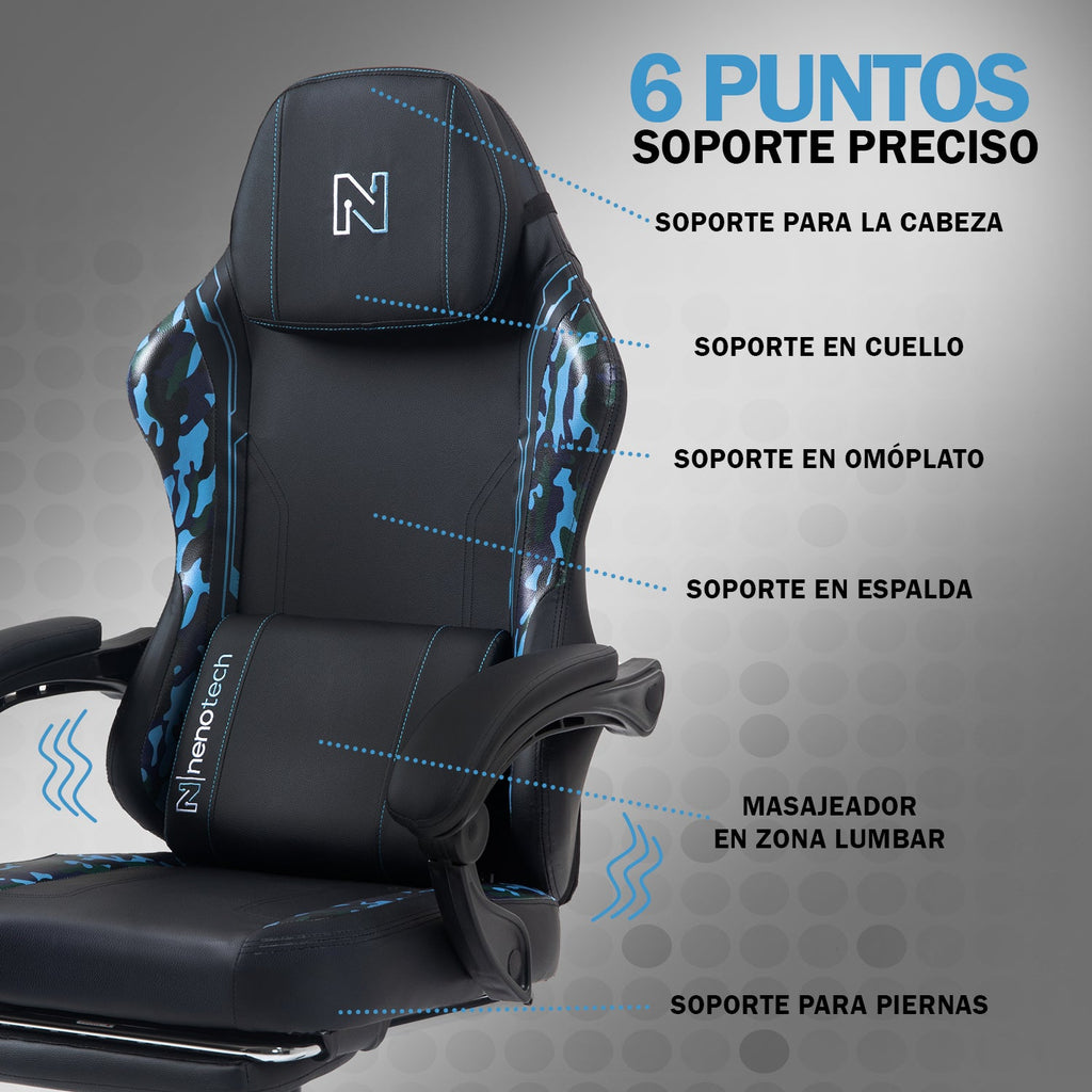 Silla de Oficina Gamer Ergonómica con Masajeador | NenoTech NT-06650| Mejorada para Juegos - Apoyabrazos Ajustables con Reposapiés, Confort y Soporte Perfectos - Regalo Ideal para jóvenes, niños y adultos y Acción de Gracias - Disponible en Varios Colores
Masajeador de espalda| Masajeador Lumbar| Silla Gamer cómoda| La mejor Silla Gamer | Economica