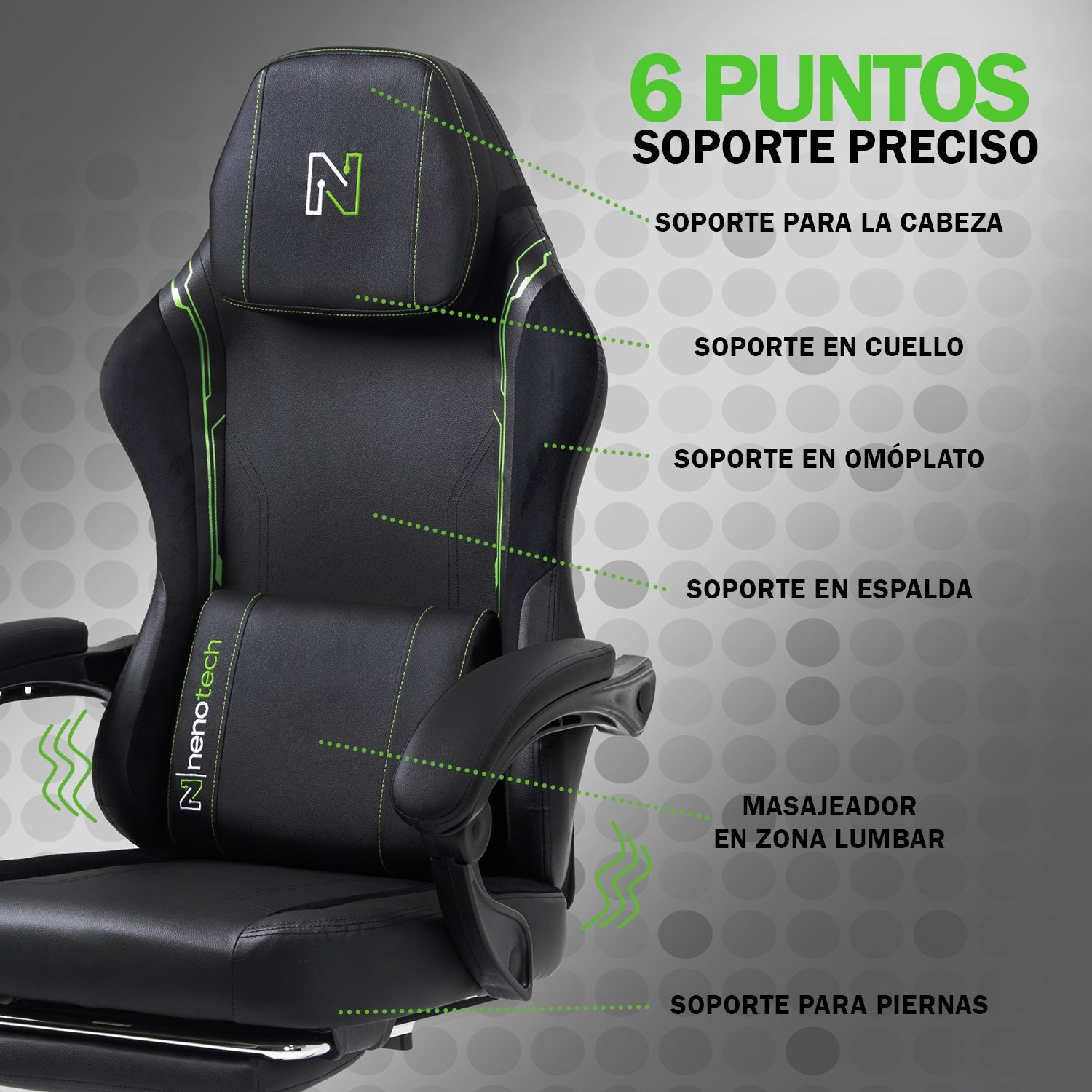 Silla de Oficina Gamer Ergonómica con Masajeador | NenoTech NT-06650
- Mejorada para Juegos: Apoyabrazos Ajustables y Reposapiés
- Confort y Soporte Perfectos
- Regalo Ideal para Jóvenes, Niños y Adultos
- Disponible en Varios Colores
- Masajeador Lumbar para Mayor Comodidad
- La Mejor Silla Gamer a un Precio Económico