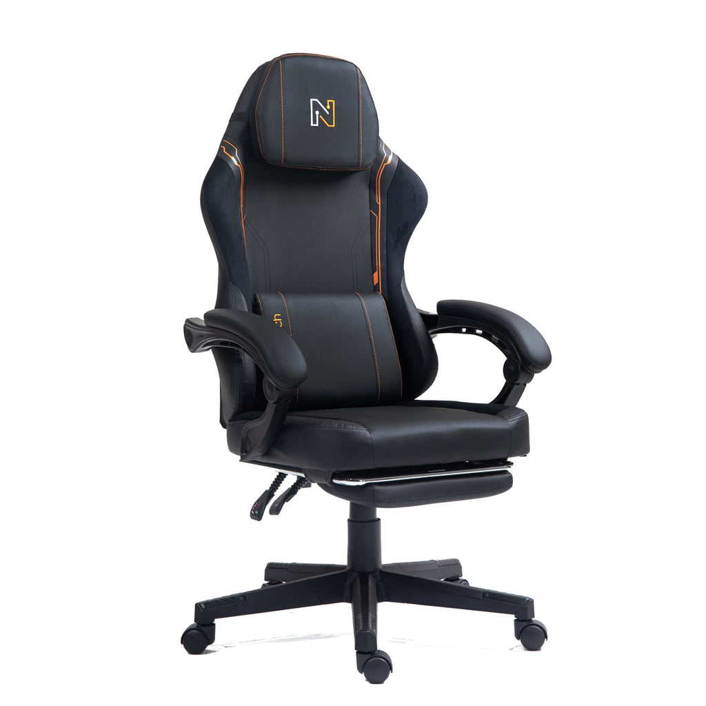 Silla gamer tipo Corsair T3 Rush con soporte lumbar ajustable acolchado y diseño ergonómico con Masajeador | NenoTech NT-06650| Naranja