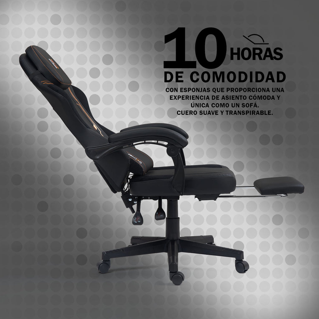 Silla gamer tipo Corsair T3 Rush con soporte lumbar ajustable acolchado y diseño ergonómico con Masajeador | NenoTech NT-06650| Negra