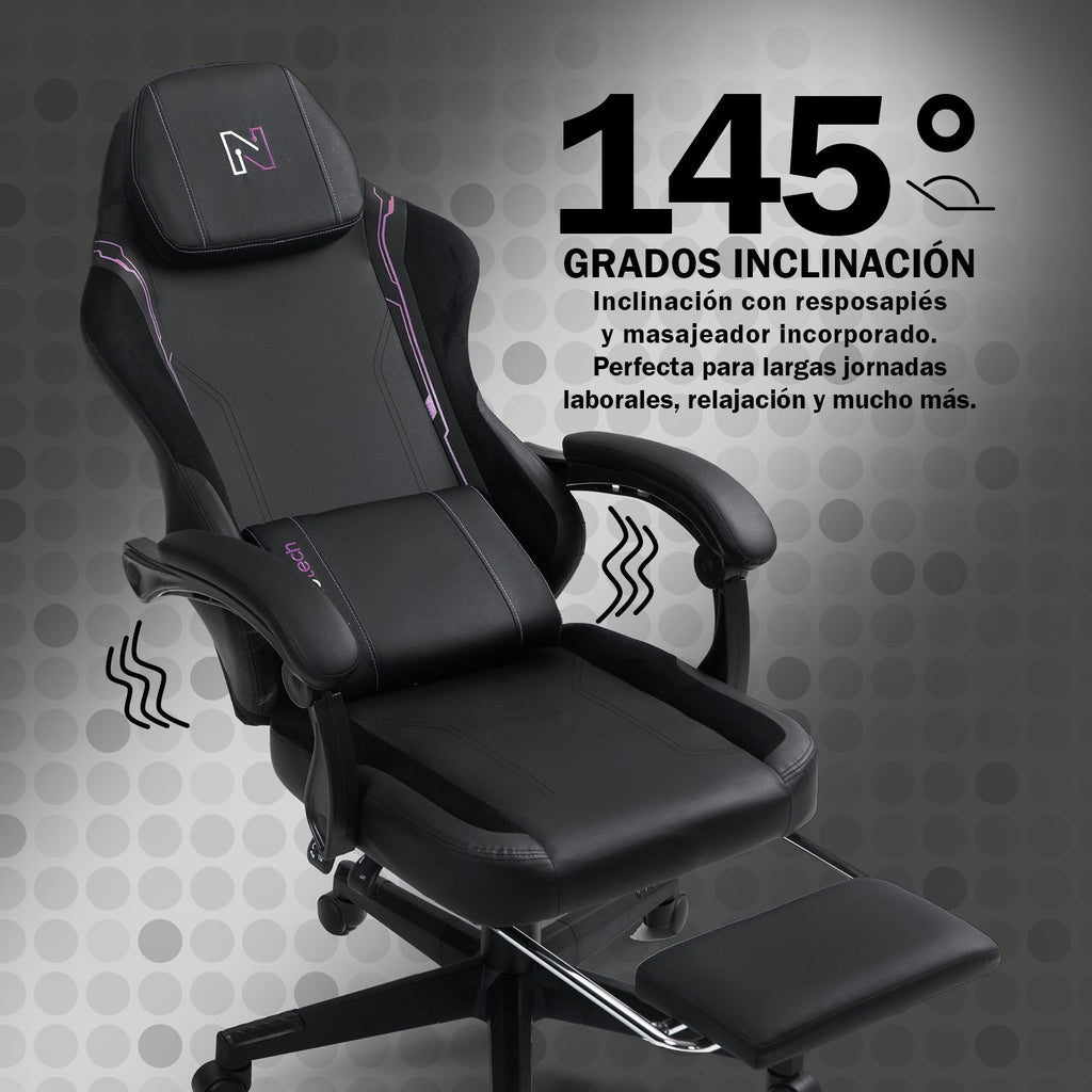 Silla gamer tipo Corsair T3 Rush con soporte lumbar ajustable acolchado y diseño ergonómico con Masajeador | NenoTech NT-06650| Purple