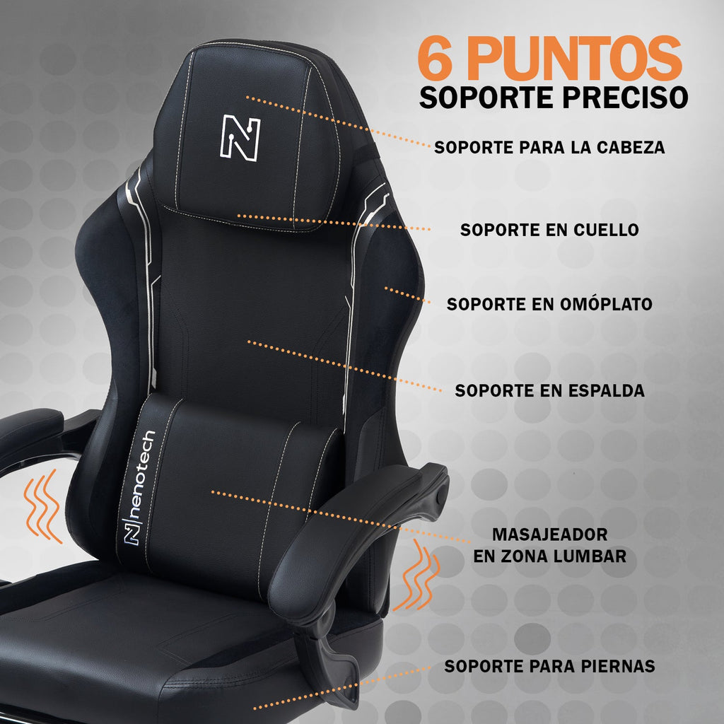 Silla de Oficina Gamer Ergonómica con Masajeador | NenoTech NT-06650| Mejorada para Juegos - Apoyabrazos Ajustables con Reposapiés, Confort y Soporte Perfectos - Regalo Ideal para jóvenes, niños y adultos y Acción de Gracias - Disponible en Varios Colores
Masajeador de espalda| Masajeador Lumbar| Silla Gamer cómoda| La mejor Silla Gamer | Economica