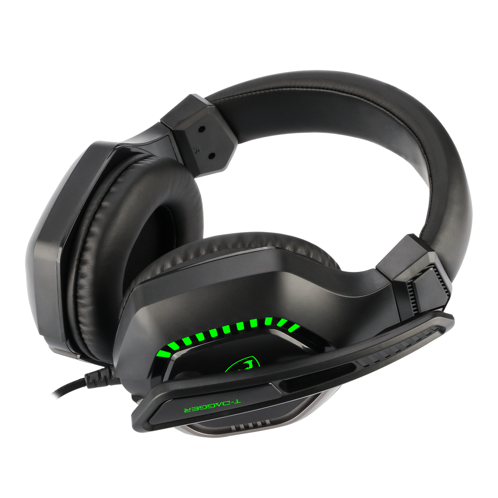 Audífonos Gamer T-Dagger.  Auriculares Alambricos, Auriculares multifuncionales, Modo inalámbrico, Larga duración de la batería, Almohadillas suaves, Transmisión de señal inalámbrica estable, Audífonos de juego sobre la oreja con retroiluminación LED, auriculares con cable y micrófono, auriculares de juego con cable sobre la oreja, compatibles con Micrófono para–Nintendo Switch, Xbox Series X, Play Station 5, PC Gamer(Negro)