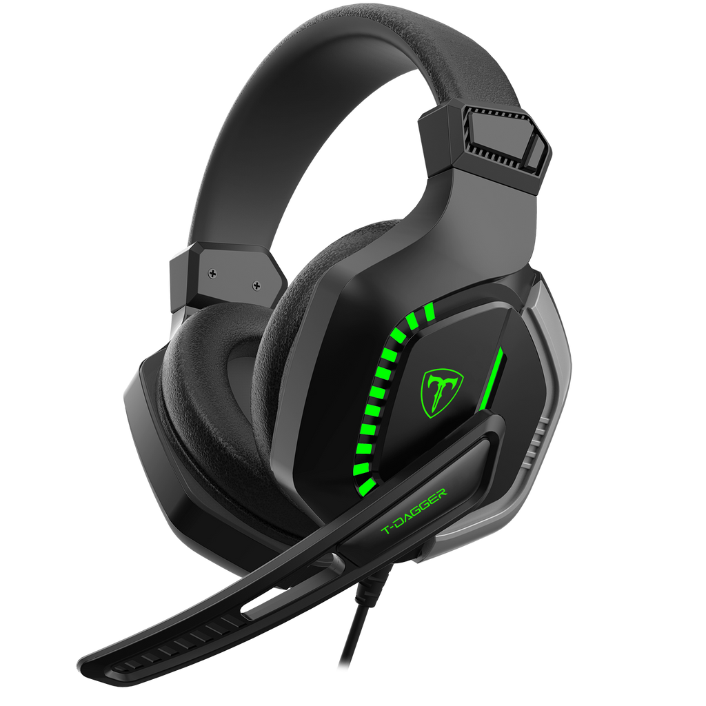 Audífonos Gamer T-Dagger.  Auriculares Alambricos, Auriculares multifuncionales, Modo inalámbrico, Larga duración de la batería, Almohadillas suaves, Transmisión de señal inalámbrica estable, Audífonos de juego sobre la oreja con retroiluminación LED, auriculares con cable y micrófono, auriculares de juego con cable sobre la oreja, compatibles con Micrófono para–Nintendo Switch, Xbox Series X, Play Station 5, PC Gamer(Negro)